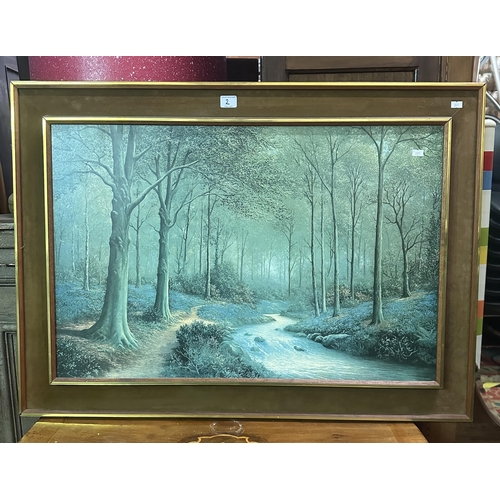 2 - 1970S TEAK FRAMED WOODLAND SCENE