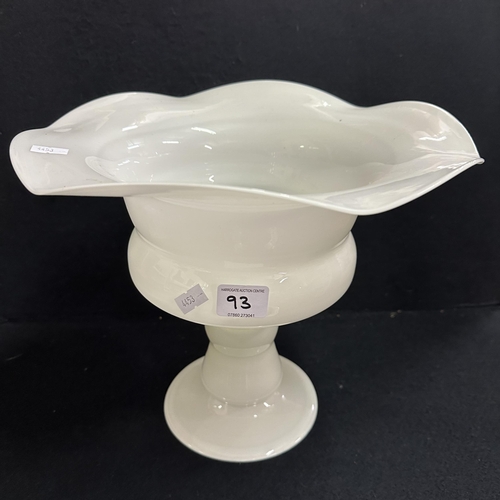 93 - VINTAGE GLASS FLUTED VASE WITH RUFFLED EDGE