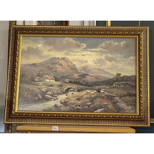 350 - LARGE COUNTRYSIDE PRINT WITH DECORATIVE GILT FRAME