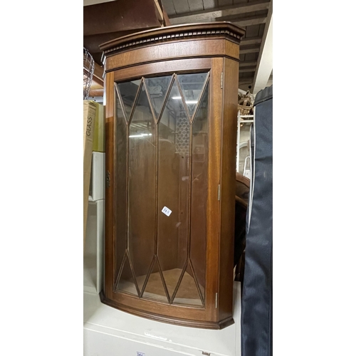 385 - MAHOGANY WALL MOUNTED CORNER CABINET