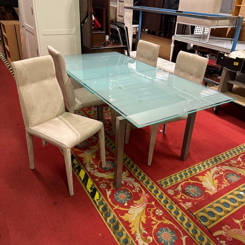 11 - CALLIGARIS EXTENDING GLASS DINING TABLE AND FOUR CATTELAN ITALIA SUEDE DINING CHAIRS