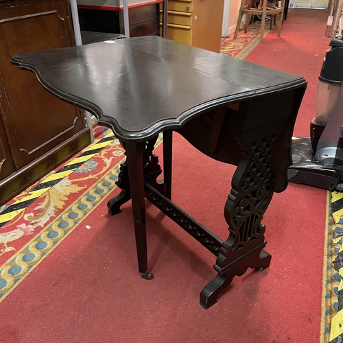 180 - EBONY STYLE FRETWORK MINIATURE DROP LEAF TABLE