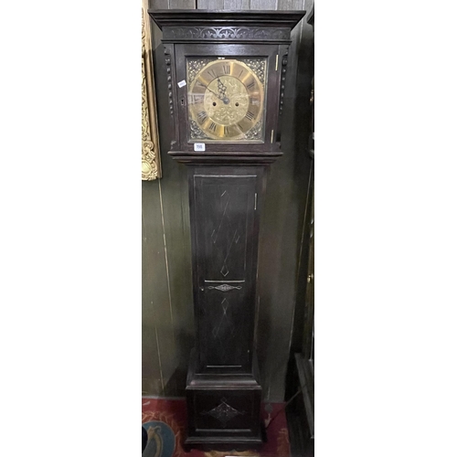 198 - SOLID OAK GRANDMOTHER CLOCK WITH BRASS DIAL