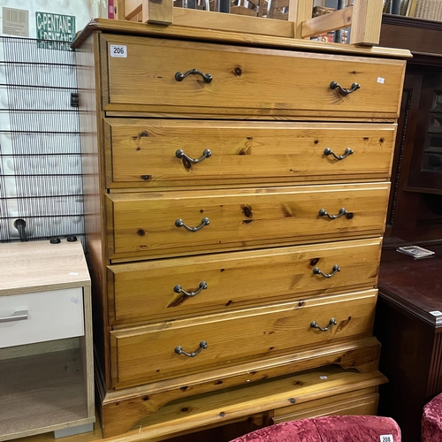 206 - PINE FIVE DRAWER CHEST