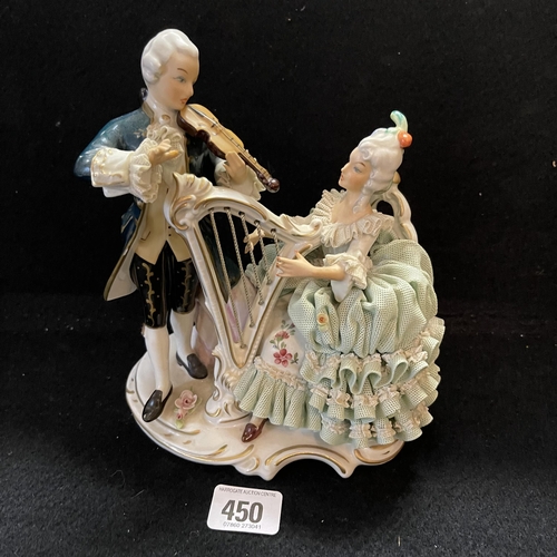 450 - SANDIZELL DRESDEN PORCELAIN MUSICAL COUPLE FIGURINE MADE IN WEST GERMANY