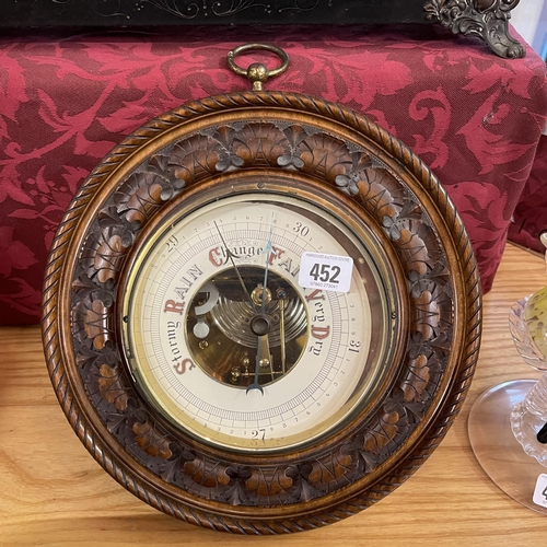 452 - LARGE ANTIQUE CARVED BEECHWOOD ANEROID BAROMETER