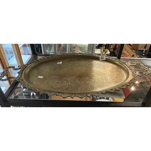 461 - LARGE DOUBLE HANDLED HIGHLY DECORATED BRASS TRAY