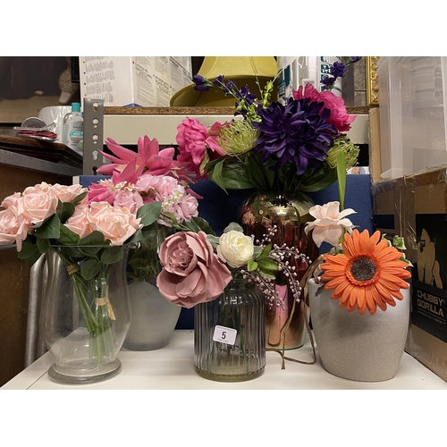 5 - SELECTION OF FAUX FLOWERS IN VASES