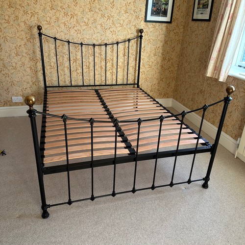 199 - BRASS AND IRON DOUBLE BED WITH MATTRESS