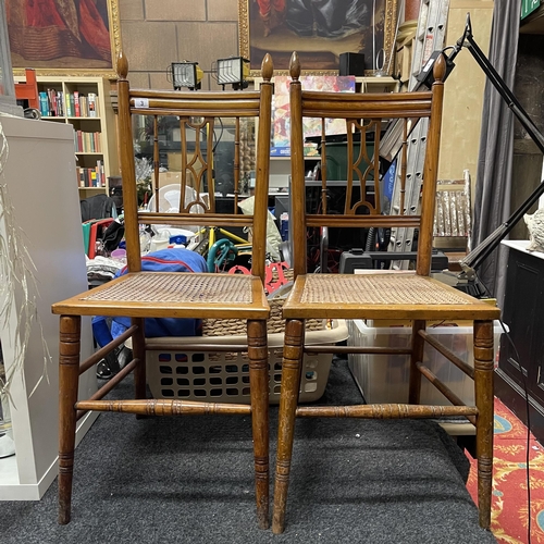 3 - PAIR OF ANTIQUE SATIN WOOD BERGERE SEATED CHAIRS