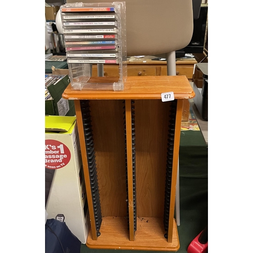 477 - PINE CD RACK WITH CDS