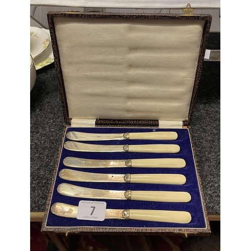 7 - VINTAGE BONE HANDLED BUTTER KNIFE SET IN PRESENTATION BOX