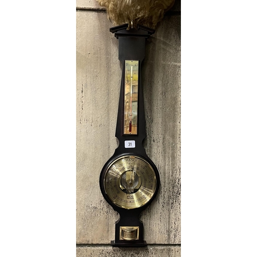 31 - REGENCY STYLE BRASS AND MAHOGANY BAROMETER