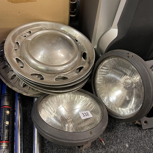 332 - PAIR OF HEADLAMPS AND HUB CAPS