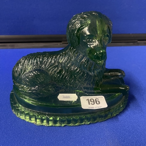 196 - PERCIVAL VICKERS NEWFOUNDLAND GREEN GLASS DOG FIGURE CIRCA 1881