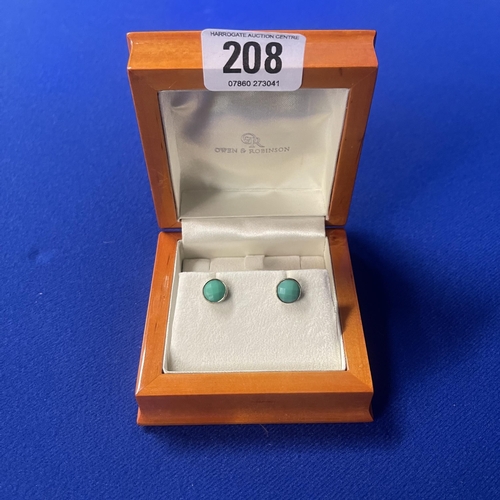 208 - OWEN AND ROBINSON HALLMARKED SILVER EARRINGS WITH TURQUOISE STONES