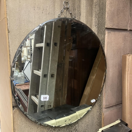 595 - 1930S CIRCULAR BEVELLED GLASS MIRROR