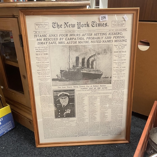 FRAMED NEW YORK TIMES TITANIC NEWSPAPER FRONT COVER