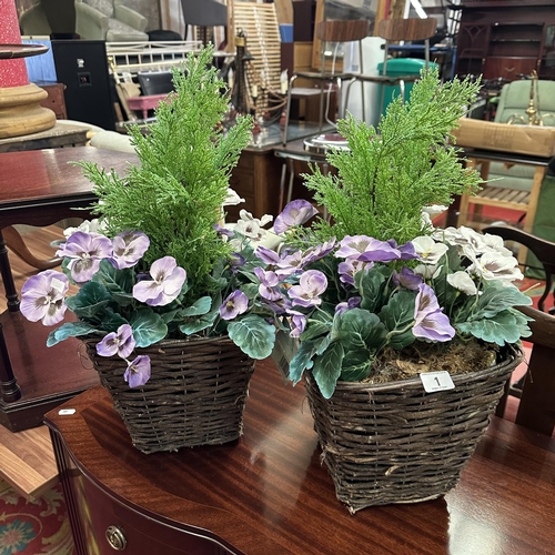 1 - PAIR OF GARDEN PLANTERS WITH FAUX PLANTS