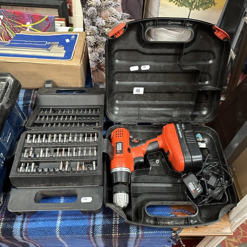 45 - BLACK AND DECKER DRILL AND DRILL BITS