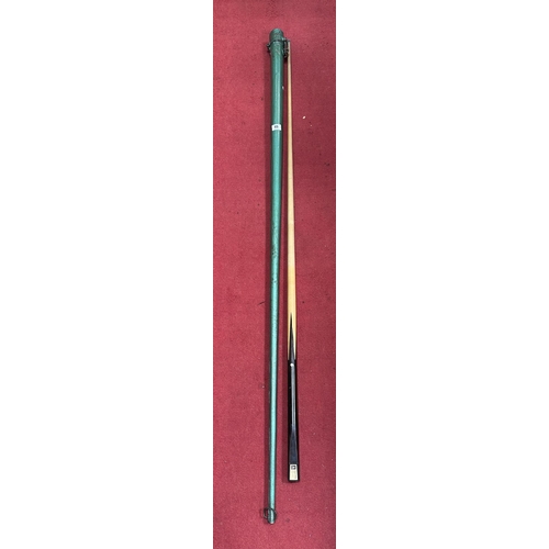 49 - POOL CUE IN VINTAGE METAL SLEEVE