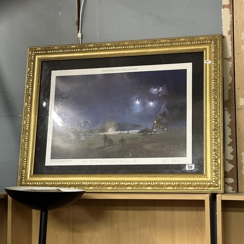 139 - GILT FRAMED LIMITED EDITION PRINT TITLED “ ATTACK ON PEBBLE ISLAND AIRSTRIP BY JOHN HAMILTON