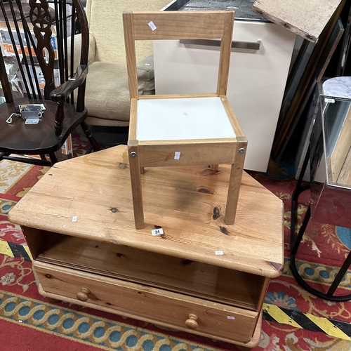 24 - PINE TV STAND AND CHILDS CHAIR