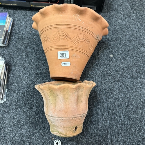 281 - 2 TERRACOTTA WALL HANGING PLANTERS