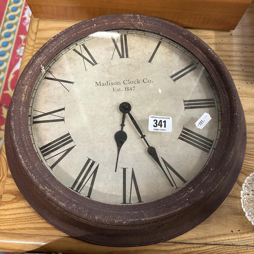 341 - VINTAGE METAL WALL CLOCK BY MADISON CLOCK CO EST 1847