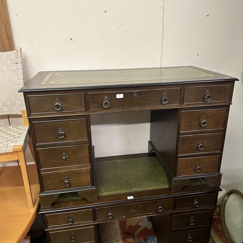 2 - LEATHER TOPPED TWIN PEDESTAL KNEEHOLE DESK