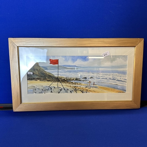 413 - LINDA BIRCH BEACH NEAR BUDE WATERCOLOUR