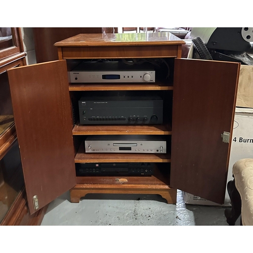 3 - YEW TREE HI-FI CABINET WITH VIDEOLOGIK DIGITAL RADIO TUNER DRX-601ES, NAD STEREO INTEGRATED AMPLIFIE... 