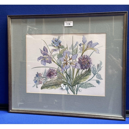 118 - FRAMED JOYCE WILLMORE WATERCOLOUR OF MIXED IRIS, P.DENTICULATA & PULMONARIA