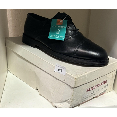 206 - BOXED BRAND NEW PAIR OF BLACK GENTS SHOES SIZE 10