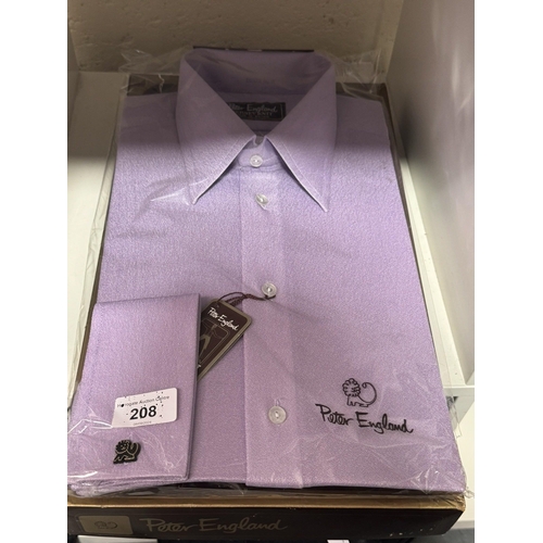 208 - BOXED BRAND NEW PETER ENGLAND LILAC CRIMPLENE SHIRT SIZE 15.5