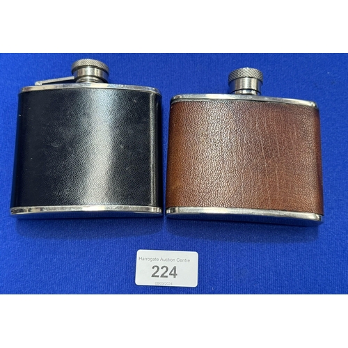 224 - 2 STAINLESS STEEL HIP FLASKS (4OZ)