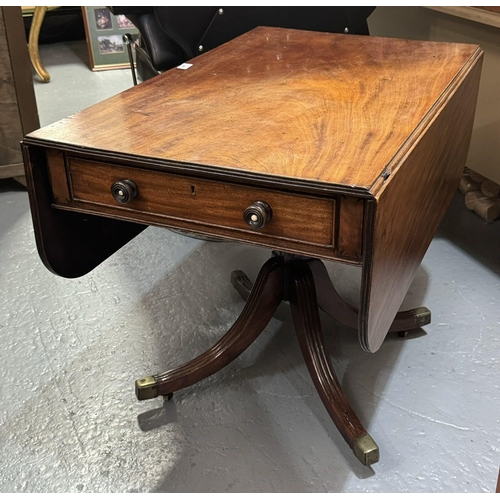 303 - EARLY 19TH CENTURY REGENCY PEMBROKE TABLE WITH SINGLE DRAWER ON BRASS CASTORS