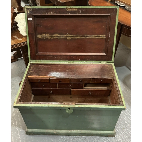 317 - VICTORIAN PITCH PINE JOINERS WORK BOX WITH INTERNAL DRAWERS AND COMPARTMENTS