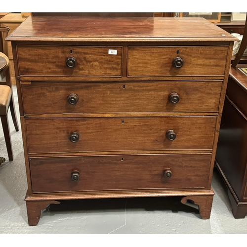 322 - VICTORIAN MAHOGANY FIVE DRAWER CHEST ON BRACKET FEET (42.5H 42W 21D