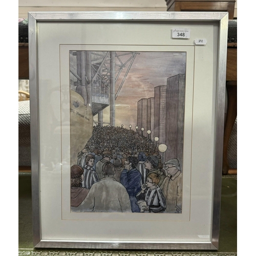 348 - FRAMED ORIGINAL WATERCOLOUR OF ST JAMES PARK HOME OF NEWCASTLE UNITED BY COLLETTE ALDRICH