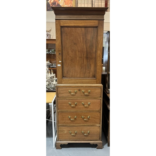 396 - LIGHT MAHOGANY CUPBOARD ON CHEST ON BRACKET FEET (78H 28W 20D