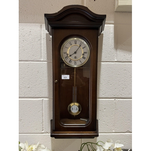 420 - WESTMINSTER CHIME WALL CLOCK WITH KEY