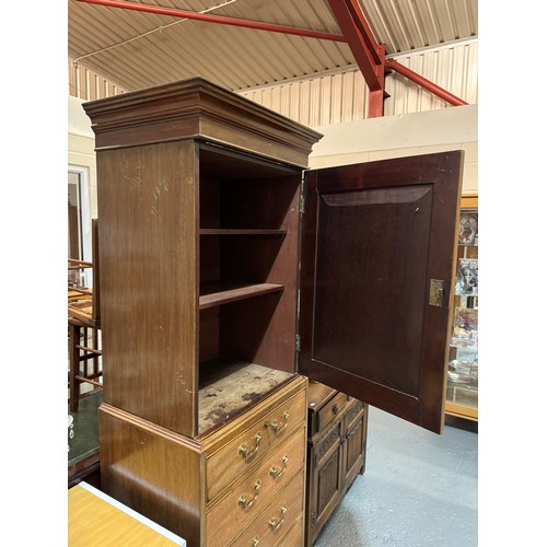 396 - LIGHT MAHOGANY CUPBOARD ON CHEST ON BRACKET FEET (78H 28W 20D