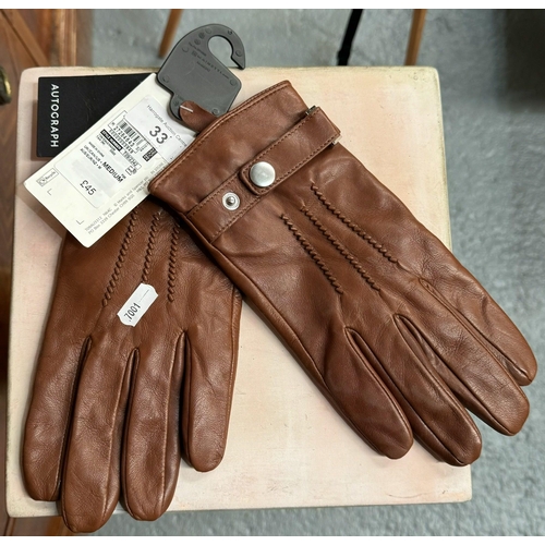 33 - PAIR OF BRAND NEW TAN ITALIAN LEATHER GLOVES BY AUTOGRAPH SIZE MEDIUM