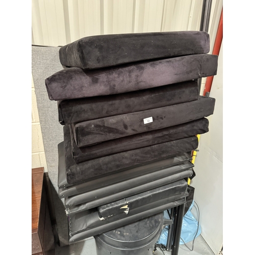 12 - SELECTION OF LEATHER AND VELVET SEATING PADS TO MAKE BOOTH SEATING