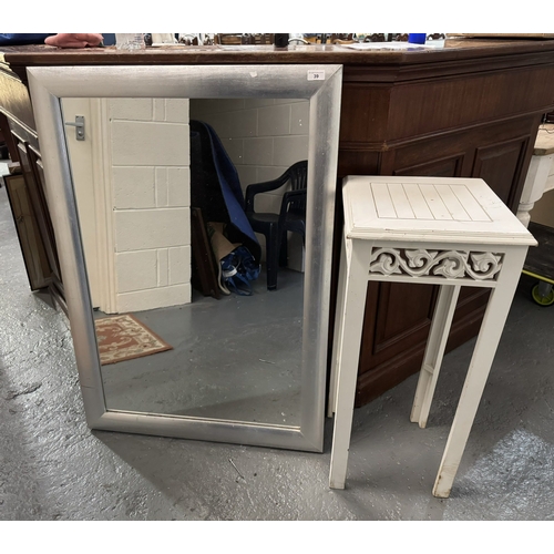 39 - SILVER FRAMED MIRROR AND PLANT STAND/SIDE TABLE