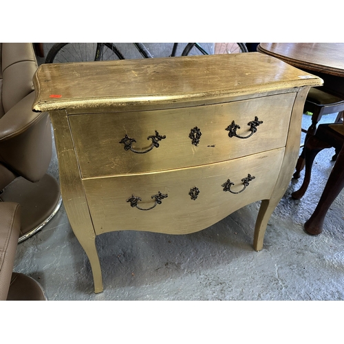 20 - GILT FRENCH BOMBE TWO DRAWER CHEST