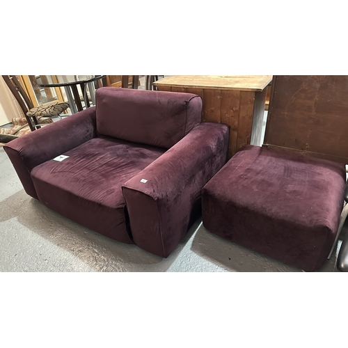 35 - ITALIAN VELVET CUDDLE CHAIR WITH POUFFE