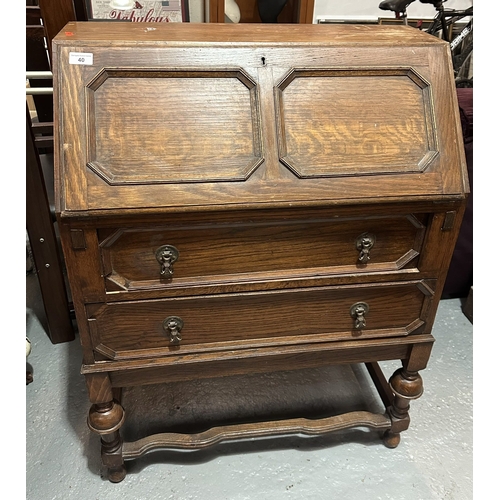 40 - EDWARDIAN OAK BUREAU WITH FIELDED PANELS