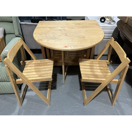 78 - BEECH DROP LEAF TABLE AND FOUR FOLDING CHAIRS